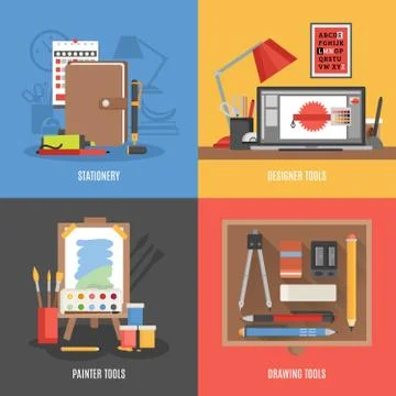 Drawing Tools Icon Set Stock Illustration