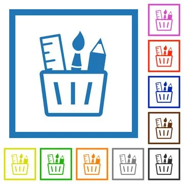 Drawing tools outline flat framed icons Illustrazione stock