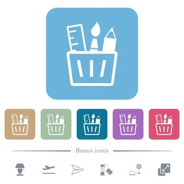 Drawing tools outline flat icons on color rounded square backgrounds Stock Illustration