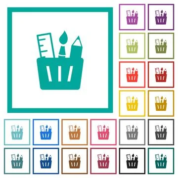 Drawing tools solid flat color icons with quadrant frames イラスト素材