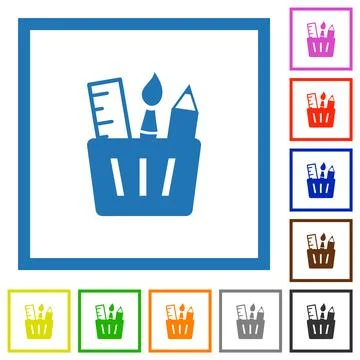 Drawing tools solid flat framed icons Illustrazione stock