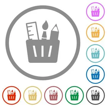 Drawing tools solid flat icons with outlines Stock Illustration