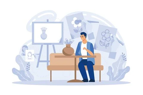 Drawing training flat vector modern illustration Stock Illustration