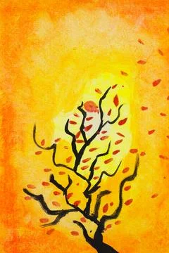 Drawing of a tree against the background of the bright sun イラスト素材