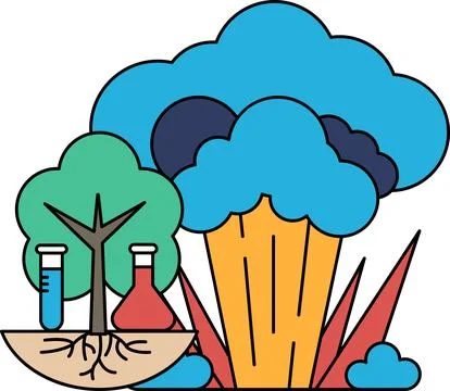 A drawing of a tree with a cloud in the background Stock Illustration
