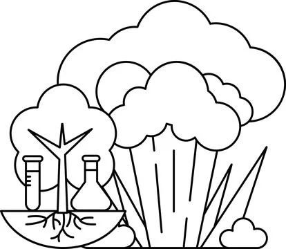 A drawing of a tree with a cloud in the background Stock Illustration