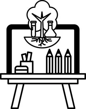 Drawing of a tree with a lab bench and a pencil holder Stock Illustration