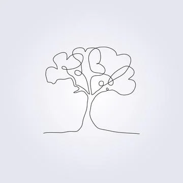 Drawing tree line continuous vector illustration icon symbol logo template ba Stock Illustration