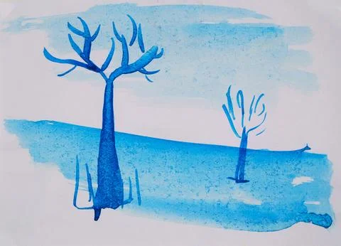Drawing of tree trunks in winter Stock Illustration