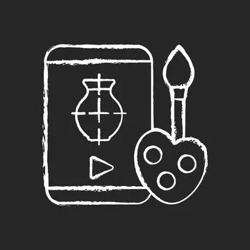 Drawing tutorials chalk white icon on dark background Ilustración de archivo