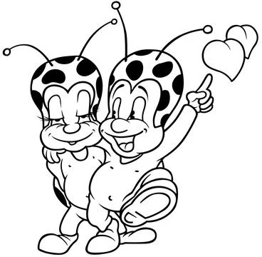 Drawing of Two Amorous Ladybugs Stock Illustration