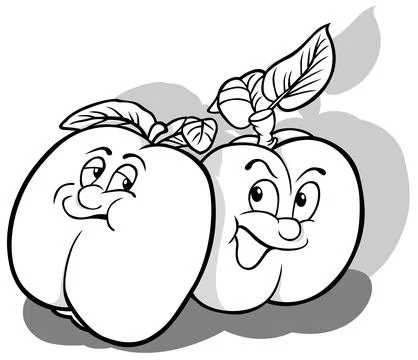 Drawing of Two Apricots with Faces Stock Illustration