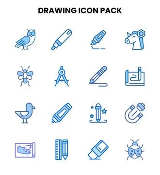 Drawing Two Colour Bundle Icons Pack Stock Illustration