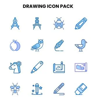 Drawing Two Colour Bundle Icons Pack Stock Illustration