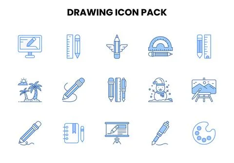 Drawing Two Colour Collection Icons Pack Stock Illustration