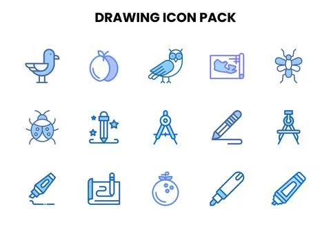 Drawing Two Colour Collection Icons Pack Stock Illustration