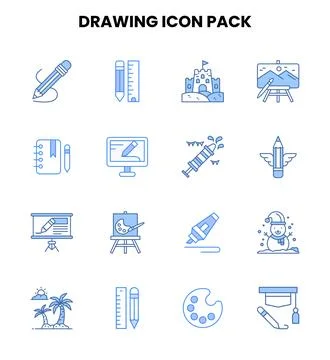 Drawing Two Colour Collection Icons Pack Stock Illustration
