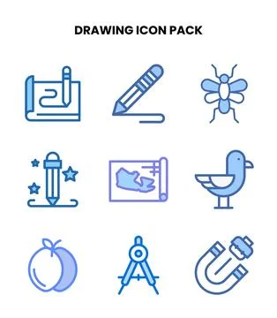 Drawing Two Colour Collection Icons Pack 스톡 일러스트