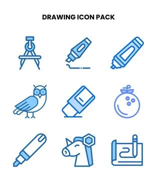 Drawing Two Colour Design Icons Pack Stock Illustration