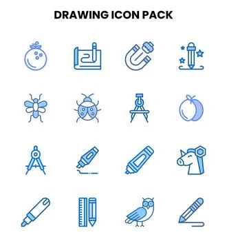 Drawing Two Colour Graphics Icons Pack Stock Illustration