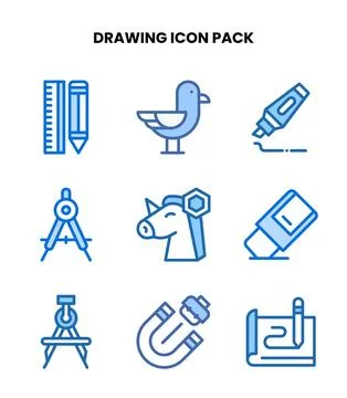 Drawing Two Colour Scalable Icons Pack Stock Illustration