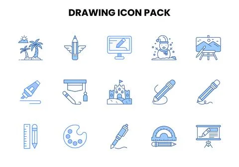 Drawing Two Colour Scalable Icons Pack Stock Illustration
