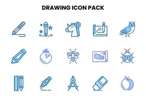 Drawing Two Colour Scalable Icons Pack Stock Illustration
