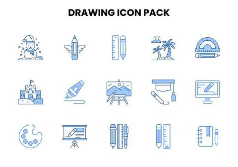 Drawing Two Colour UI Icons Pack Stock Illustration