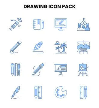 Drawing Two Colour Vector Icons Pack Stock Illustration