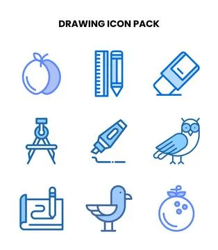 Drawing Two Colour Vector Icons Pack Stock Illustration