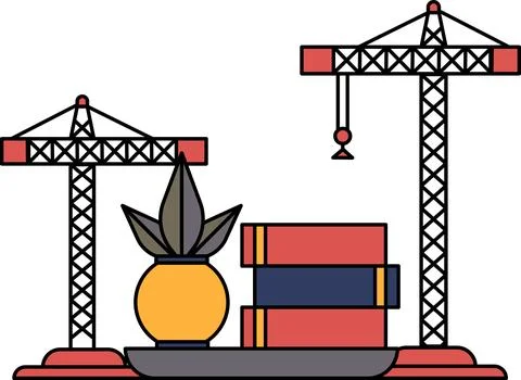 A drawing of two cranes and a potted plant Stock Illustration