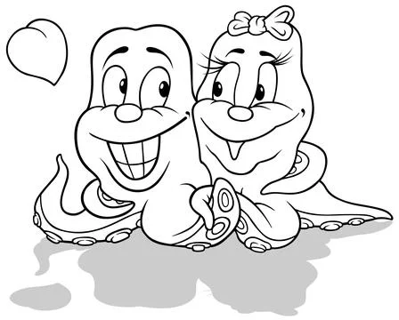 Drawing of Two Octopuses in Love Stock Illustration