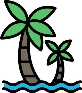A drawing of two palm trees with a blue ocean in the background Stock Illustration