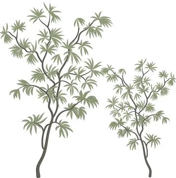 A drawing of two trees with green leaves Stock Illustration