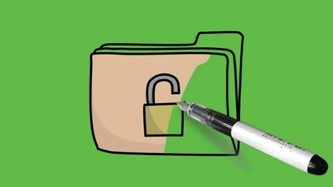 Drawing unlock brown folder and grey colour sub folder on green background Video stock 157429252