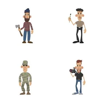 Drawing of various cartoon men showcasing different job roles Illustrazione stock