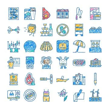 Drawing various hand drawn scribble doodle icons collection Ilustración de archivo