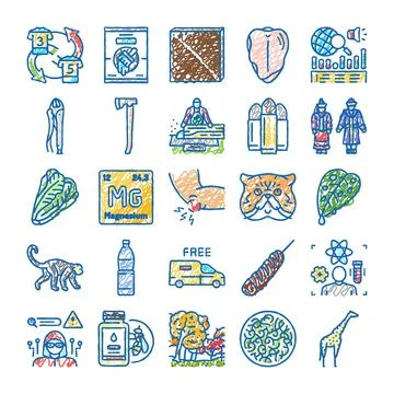 Drawing various objects, nature, science and miscellaneous concepts Stock Illustration