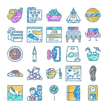 Drawing various objects symbols and concepts Stock Illustration