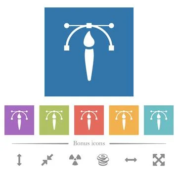 Drawing vector curve with brush tool flat white icons in square backgrounds 库存插图