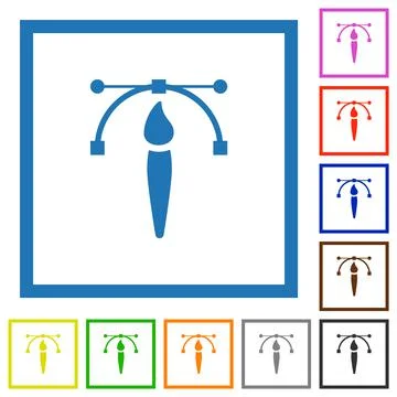Drawing vector curve with brush tool flat framed icons Stock Illustration