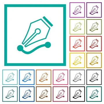 Drawing vector curve with pen tool outline flat color icons with quadrant fra Illustrazione stock