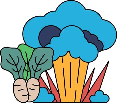 A drawing of a vegetable garden with a cloud in the background Stock Illustration