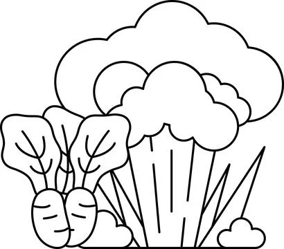 A drawing of a vegetable garden with a cloud in the background Stock Illustration