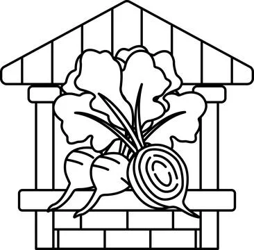 A drawing of a vegetable garden with a house in the background Stock Illustration