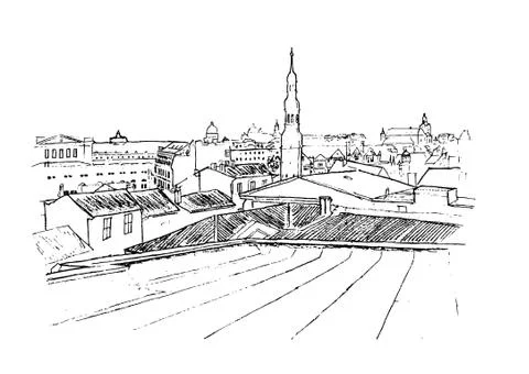 Drawing view of the roofs Stock Illustration