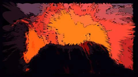 Drawing of volcano in eruption. Stock Illustration