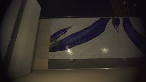 Drawing on a wall with Light reflections at night at business district in Paris, Stock Footage 119365491