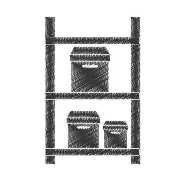 Drawing warehouse shelve boxes cargo pictogram Stock Illustration