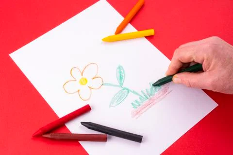 Drawing with wax crayons Stockfoto's